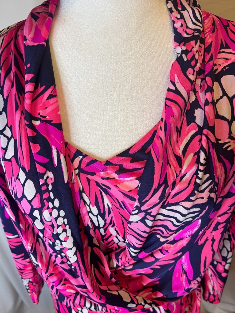 Lilly Pulitzer Hot Pink and Navy Printed Long-Sleeve Dress - Picture 9 of 13